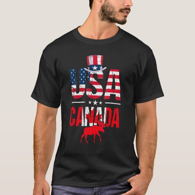 T-shirt Retro USA Canada USA Drapeau patriotique Canadien  (Devant)