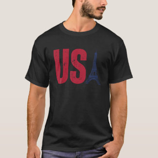 T-shirt Retro USA Eiffel Tour Souvenir 2024 France Paris
