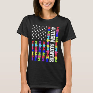 T-shirt Retro Usa Flag Autism Auntie Puzzle Autistic Aware