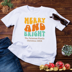 T-shirt Rétro Vague Joyeux et Lumineux Noël Hommes