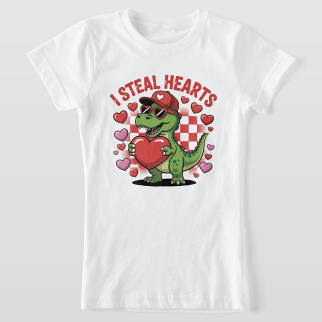 T-Shirt Retro Valentine Dinosaur Holding Heart TEE, Cute I (Poser)