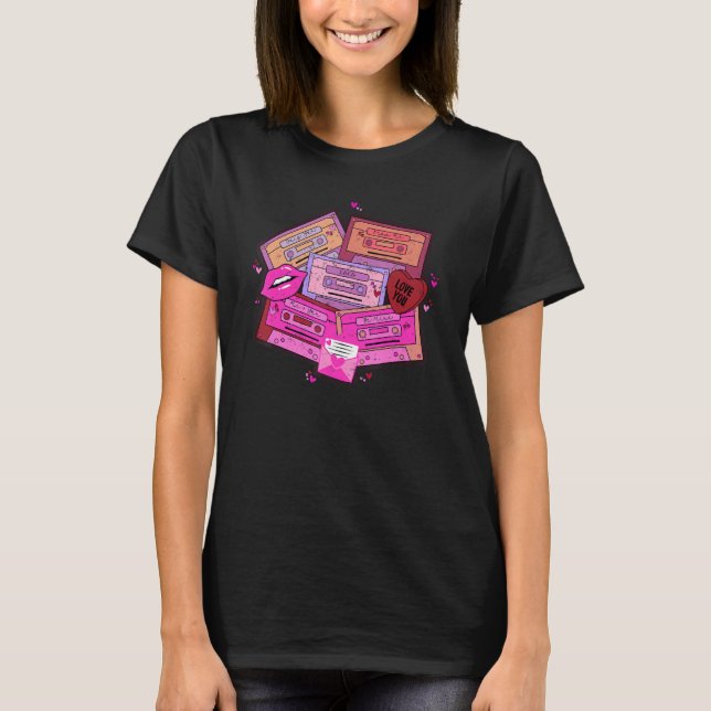 T-shirt Retro Valentine Mix Tape Love Songs Happy Valentin (Devant)