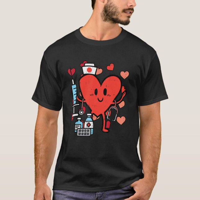 T-shirt Retro Valentines Day Nurse Heart Nursing Scrub Top (Devant)