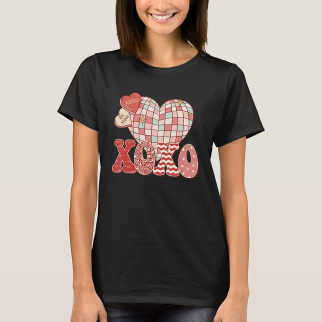T-shirt Retro Valentine's Day XOXO Love Disco Heart Valent (Devant)