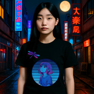 T-shirt Rétro Vaporwave Lune Melancholy Anime Girl
