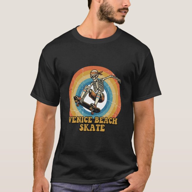 T-shirt Retro Venice Beach Skate Skeleton (Devant)