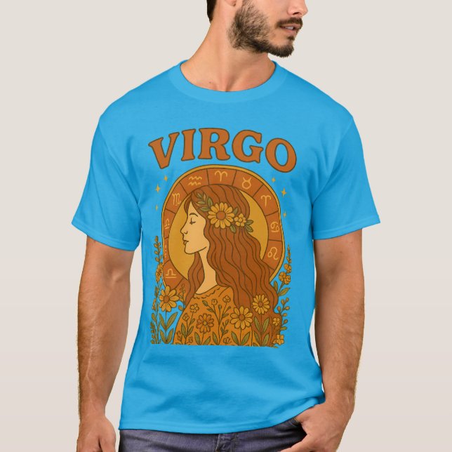 T-shirt Rétro Vierge Zodiaque Boho Floral Astrologie  (Devant)