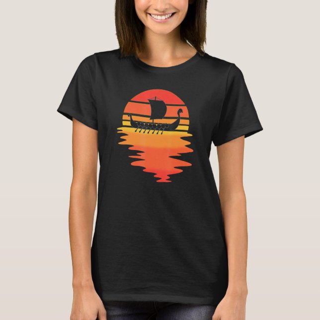 T-shirt Retro Viking Bateau Cool Coucher de soleil Ancien  (Devant)