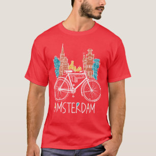 T-shirt Rétro Ville Amsterdam Pays-Bas Bicyclette Vélo