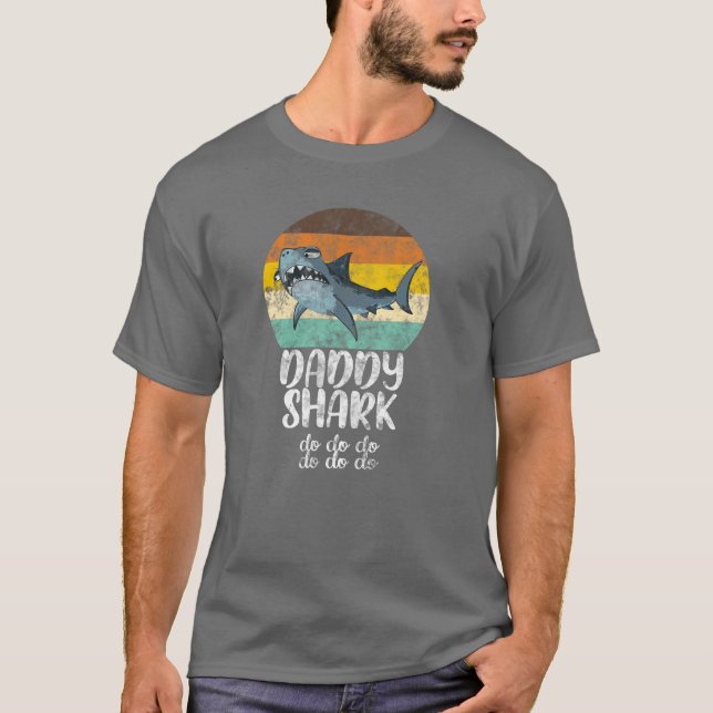 T-shirt Retro Vintage Daddy Shark Do do (Devant)