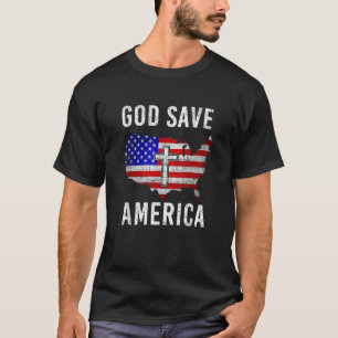 T-shirt Retro Vintage Dieu Sauvez l'Amérique US Drapeau Pa