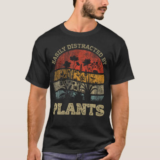 T-shirt Rétro Vintage Facilement Distrait Par Les Plantes 