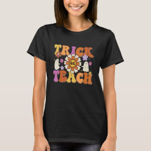 T-shirt Rétro Vintage Groovy Trick Or Teach Halloween Teac