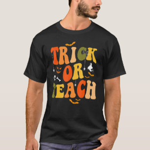 T-shirt Rétro Vintage Groovy Trick Or Teach Halloween Teac