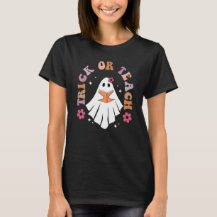 T-shirt Rétro Vintage Groovy Trick Or Teach Halloween Teac