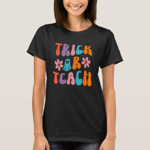 T-shirt Rétro Vintage Groovy Trick Or Teach Halloween Teac