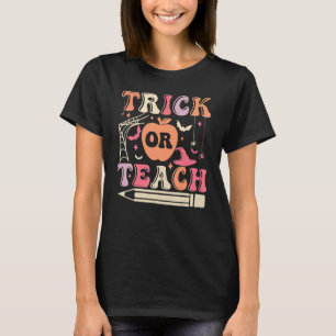 T-shirt Rétro Vintage Groovy Trick Or Teach Halloween Teac