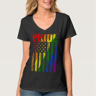 T-shirt Retro Vintage Lgbt Pride Drapeau Américain Lesbian