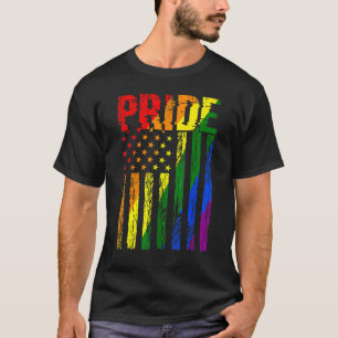 T-shirt Retro Vintage Lgbt Pride Drapeau Américain Lesbian