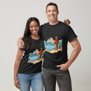 T-shirt Rétro Vintage Pêche à la Mouche Lac de Montagne Sa