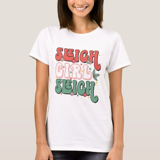 T-shirt Retro Vintage Sleigh Girl Sleigh Festive (Devant)