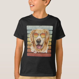 T-shirt Retro Vintage Sunset Golden Retrier Maman Papa