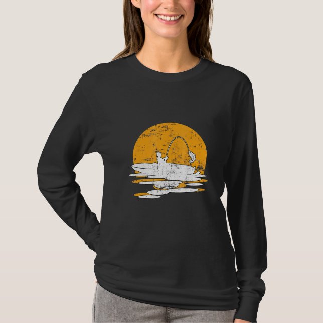 T-shirt Retro Vintage Sunset Kayak Pêche (Devant)