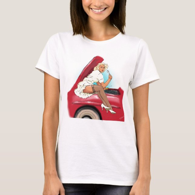 T-shirt Rétro voiture et modèle (Devant)
