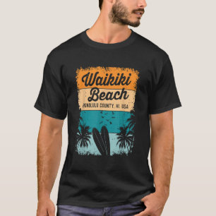 T-shirt Retro Waikiki Beach Cadeaux Souvenir Hommes Femmes