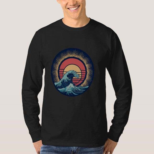 T-shirt Retro Wave and Sunburst Beach Art Design (Devant)