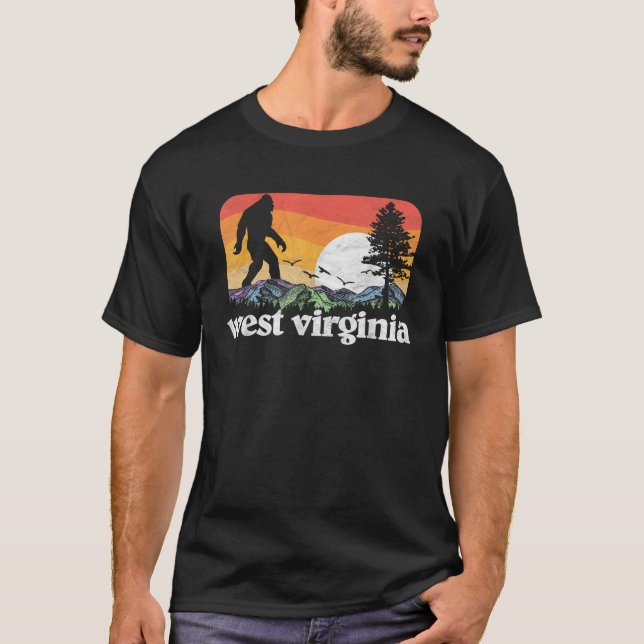 T-shirt Retro West Virginia Bigfoot Mountain Trees Nature (Devant)
