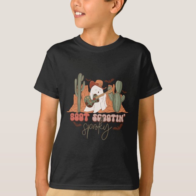T-shirt Retro Western Halloween Cute Ghost Fun Boot Scooti (Devant)