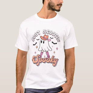 T-shirt Retro Western Halloween Cute Ghost Funny Boot Scoo