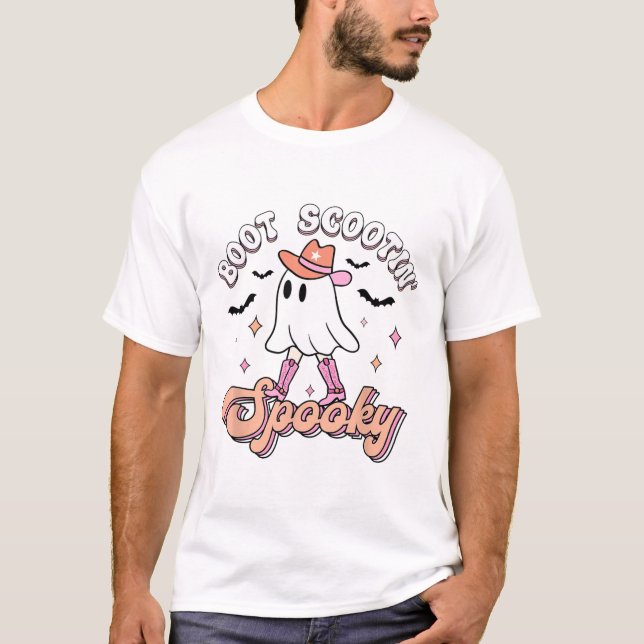 T-shirt Retro Western Halloween Cute Ghost Funny Boot Scoo (Devant)