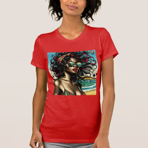 T-shirt Retro Woman on Beach Comédie Style Pop Art