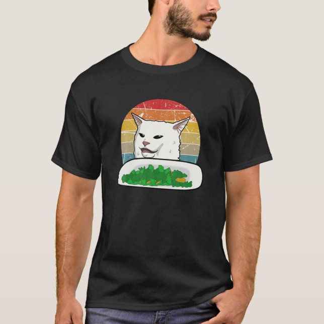 T-shirt Retro Yelling Confused Cat Internet Mème Vegan Kit (Devant)