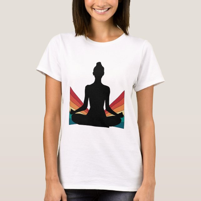 T-shirt Retro Yoga Girl Minimalist Meditation Pose Graphic (Devant)