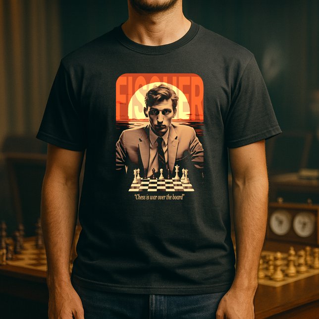 T-shirt Retro Young Bobby Fischer "Chess is War" Quote (Retro Young Bobby Fischer "Chess is War over the Board" Black T-Shirt)