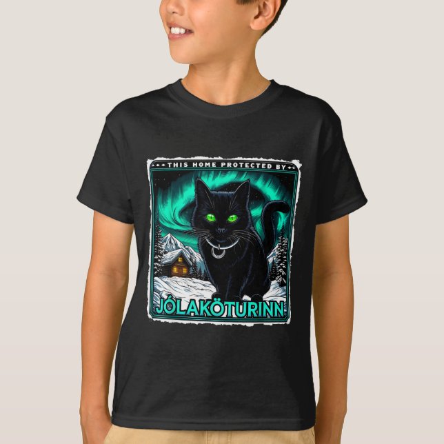 T-shirt Retro Yule Cat Icelandic This Home Protected Jólak (Devant)