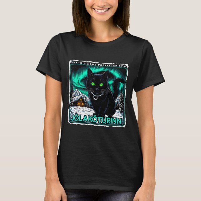 T-shirt Retro Yule Cat Icelandic This Home Protected Jólak (Devant)