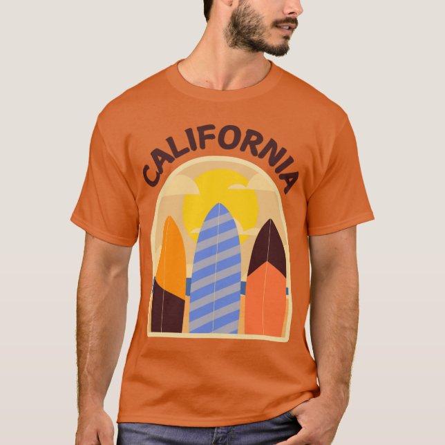 T-shirt RetroStyle California Surfboards Maroon Text (Devant)