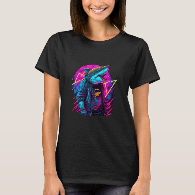 T-shirt Retrowave Shark Cool Retro 80s Inspired (Devant)