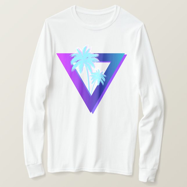 T-SHIRT RETROWAVE SYNTHWAVE PALM TREES TRIANGLE MANCHES LO (Design devant)