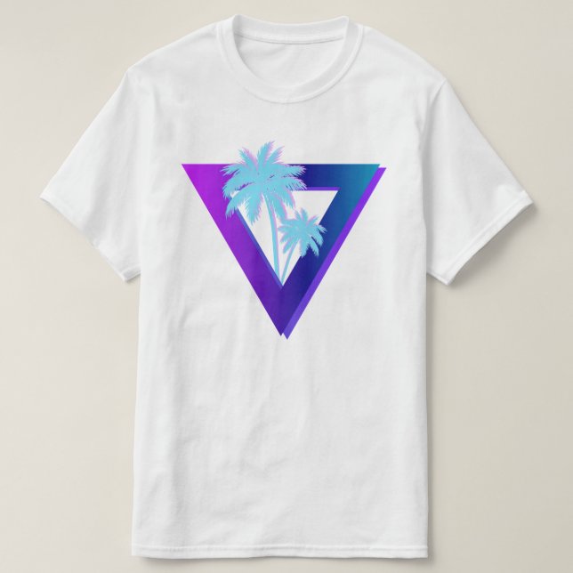 T-SHIRT RETROWAVE SYNTHWAVE PALMIERS TRIANGLE CHEMISE (Design devant)