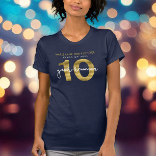 T-shirt Réunion de classe élégante de 10 ans en faux or
