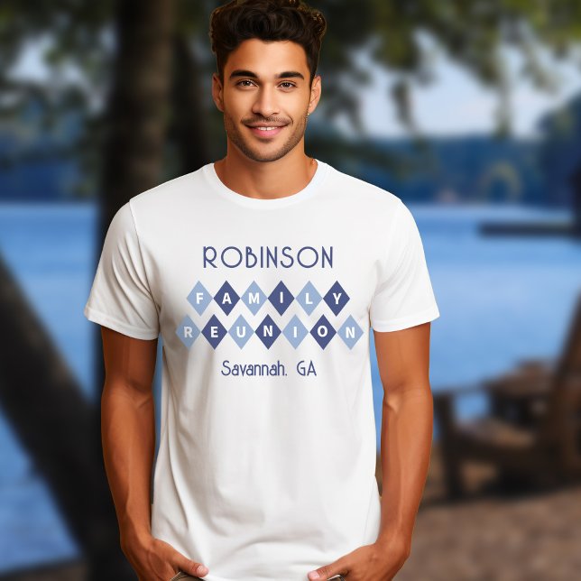 T-shirt Réunion de famille Noms personnalisés Date Lieu Bl (Family Reunion Custom Names Date Location Blue Fun T-Shirt)