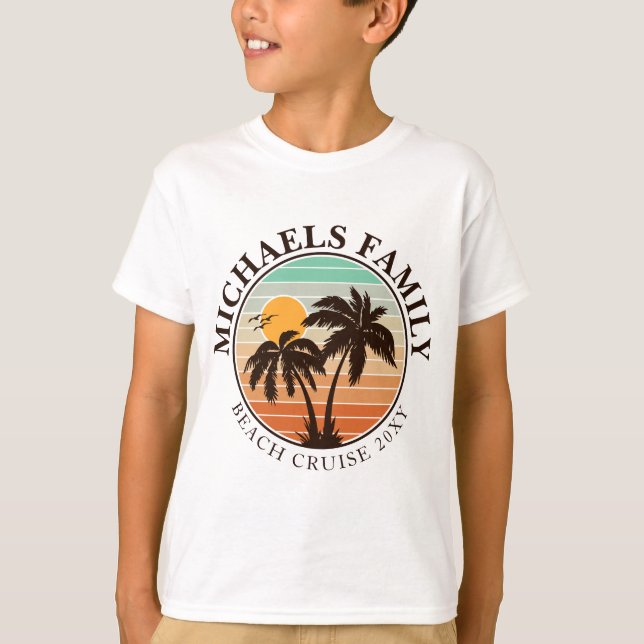 T-shirt Réunion en famille Summer Sunset Beach Palm Trees  (Devant)