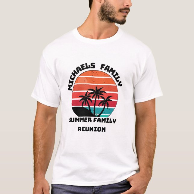 T-shirt Réunion en famille Summer Sunset Beach Palmier (Devant)