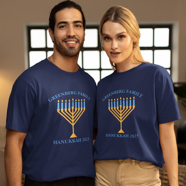 T-shirt Réunion familiale Hanoukka Menorah personnalisée (Créateur téléchargé)