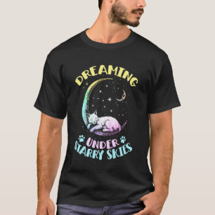 T-shirt Rêvant sous des cieux étoilés Chat dort sur la lun